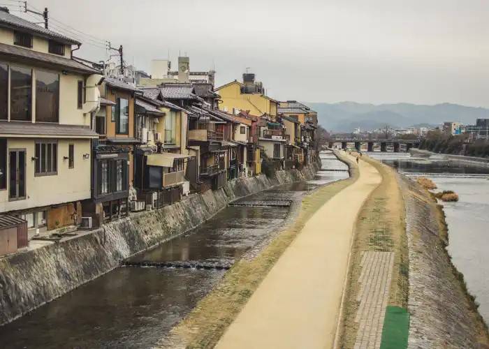 The banks of a river in Kyoto, creating perfect views on this geisha show and lunch in Gion (Kyoto).